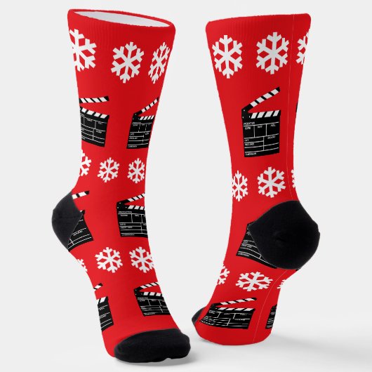 Weihnachtsklapperboards und Snowflakes Spaß Film Socken (Gewinkelt)