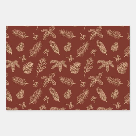 Weihnachtsklassiker goldener Kiefer & botanisches  Geschenkpapier Set (Vorderseite 2)