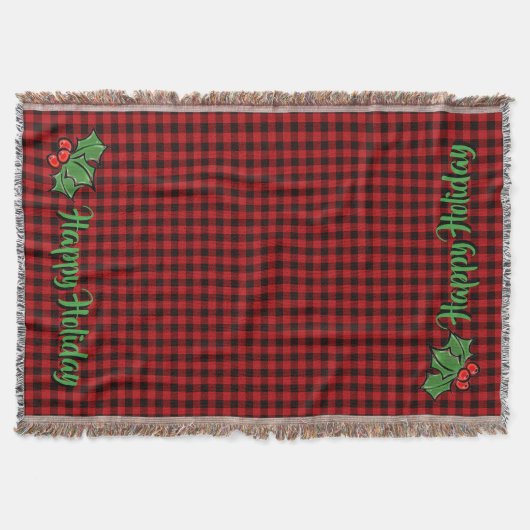 Weihnachtsklassiker Rot kariert mit Stechpalmenbee Decke (Vorderseite)