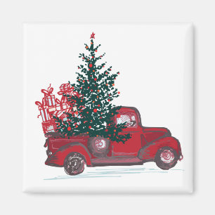 Weihnachtsklassiker roter Pickup-Truck Magnet