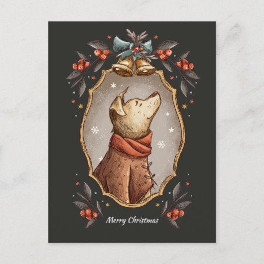 Weihnachtsklassiker Vintager Hund Feiertagspostkarte (Vorderseite)