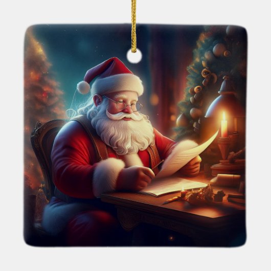 Weihnachtsklauseln Überprüfen von Wunschlisten-Buc Keramikornament (Rückseite)