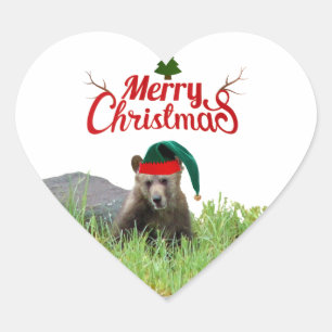 Weihnachtskleber aus Grizzlybär Herz-Aufkleber