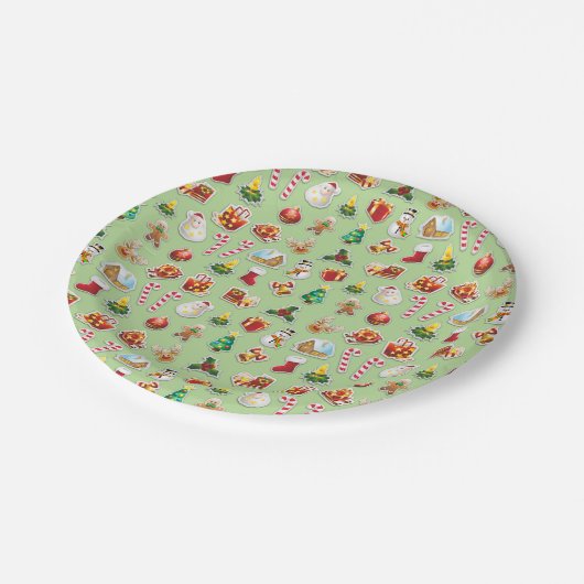 Weihnachtskleber Feste Muster Pappteller (Schrägansicht)