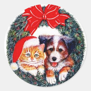 Weihnachtskleber für Katzen und Hunde Runder Aufkleber