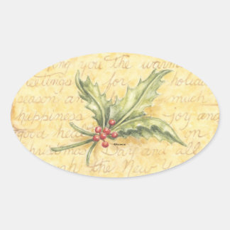 Weihnachtskleber Holly-Blätter Ovaler Aufkleber