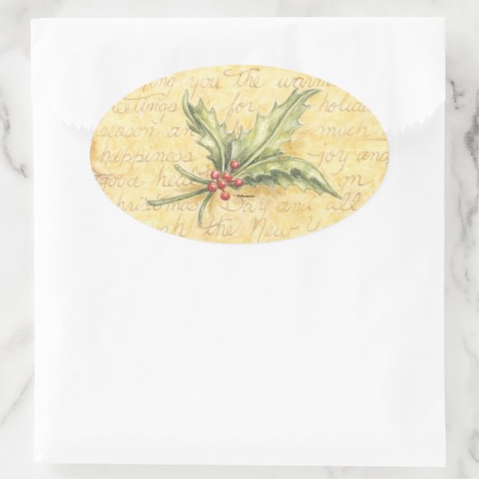 Weihnachtskleber Holly-Blätter Ovaler Aufkleber (Tasche)