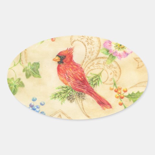 Weihnachtskleber Kardinal Vintager Stil Oval Ovaler Aufkleber (Vorderseite)
