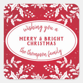 Weihnachtskleber mit Familienname Quadratischer Aufkleber