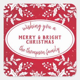 Weihnachtskleber mit Familienname Quadratischer Aufkleber