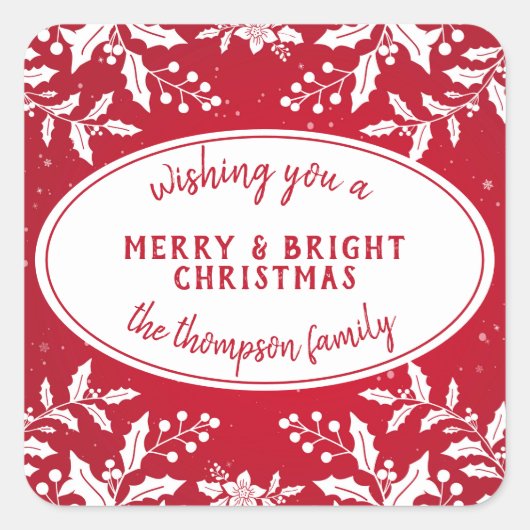 Weihnachtskleber mit Familienname Quadratischer Aufkleber (Vorderseite)