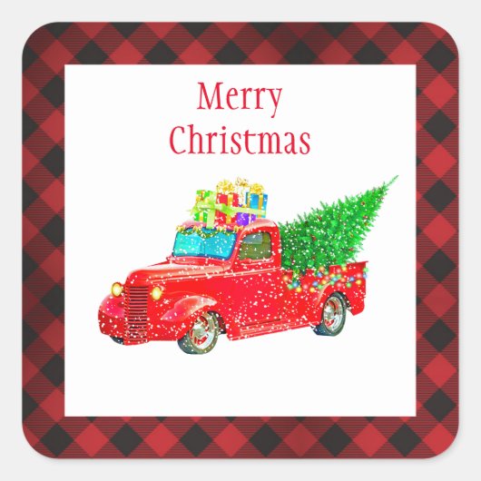 Weihnachtskleber-Red Truck Quadratischer Aufkleber (Vorderseite)