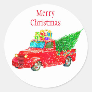 Weihnachtskleber-Red Truck Runder Aufkleber