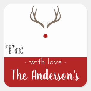 Weihnachtskleber - Rudolph Reindeer Present Tags Quadratischer Aufkleber