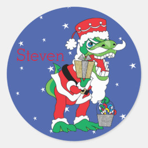 Weihnachtskleber TySANTAsaurus Rex personalisieren Runder Aufkleber