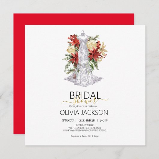 Weihnachtskleid Brautdusche Einladung (Vorne/Hinten)