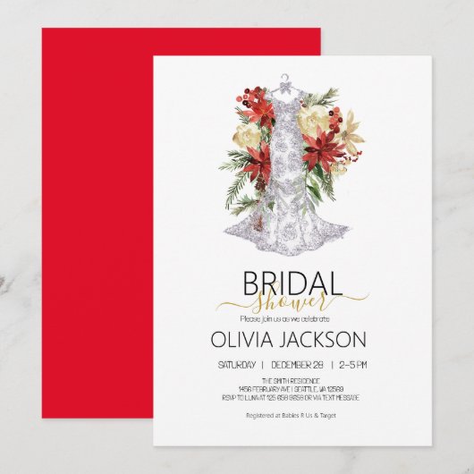 Weihnachtskleid Brautdusche Einladung (Vorne/Hinten)