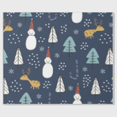 Weihnachtskleid, Schneemann und Schnee mit blauem  Geschenkpapier (Flach)
