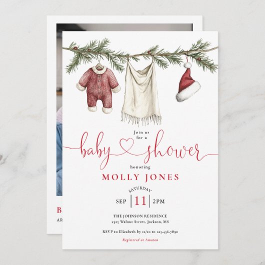 Weihnachtskleidung Foto QR Code Kinderdusche Einladung (Vorne/Hinten)