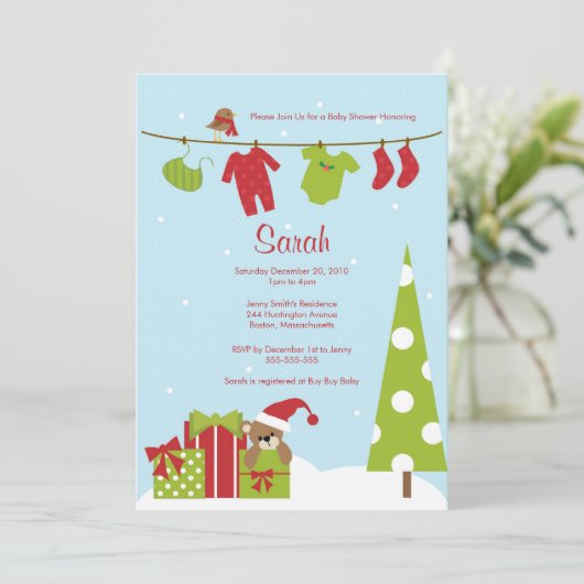 Weihnachtskleidung Kinderdusche Einladung (Stehend Vorderseite)