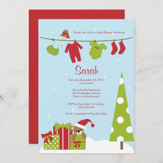 Weihnachtskleidung Kinderdusche Einladung (Vorne/Hinten)