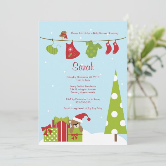 Weihnachtskleidung Kinderdusche Einladung (Stehend Vorderseite)