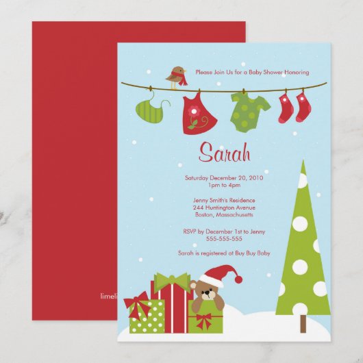 Weihnachtskleidung Kinderdusche Einladung (Vorne/Hinten)