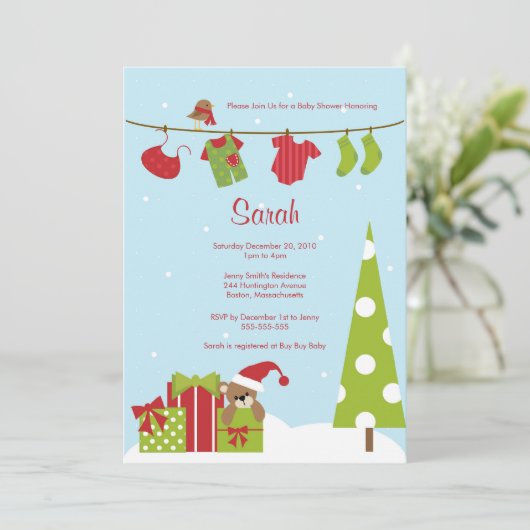 Weihnachtskleidung Kinderdusche Einladung (Stehend Vorderseite)