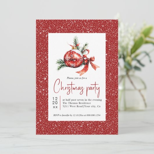 Weihnachtskleidung und Party aus rotem Bug Einladung (Stehend Vorderseite)