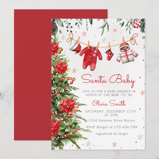 Weihnachtskleidung Weihnachtsgeschenk Baby Dusche Einladung (Vorne/Hinten)