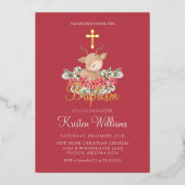 Weihnachtsklein Hirschtaufe Christening Cross Folieneinladung (Vorderseite)