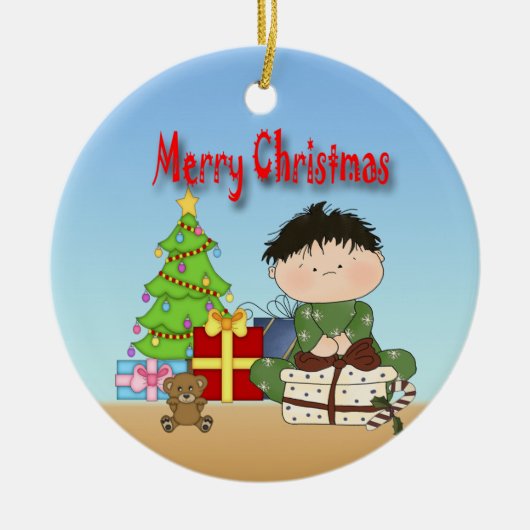 Weihnachtskleinkind-Jungen-runde Verzierung Keramik Ornament (Vorne)