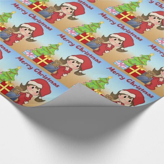 Weihnachtskleinkind-Mädchen-Packpapier Geschenkpapier (Ecke)