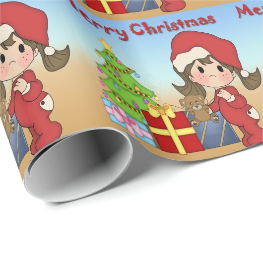 Weihnachtskleinkind-Mädchen-Packpapier Geschenkpapier (Rolleneckpunkt)
