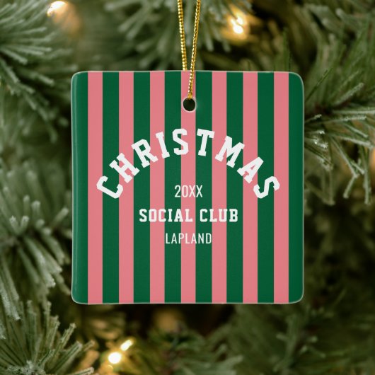 Weihnachtsklub Grüne Pink Candy Streifen Keramikornament (Baum)