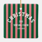 Weihnachtsklub Grüne Pink Candy Streifen Keramikornament (Rückseite)