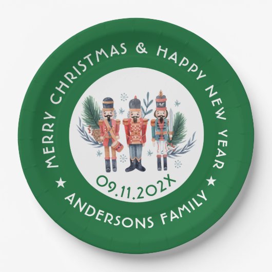 Weihnachtsknacker-Komposition grüne Grenze Pappteller (Vorderseite)