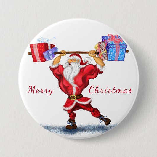 Weihnachtsknopf Funny Bodybuilder Weihnachtsgesche Button (Vorderseite)