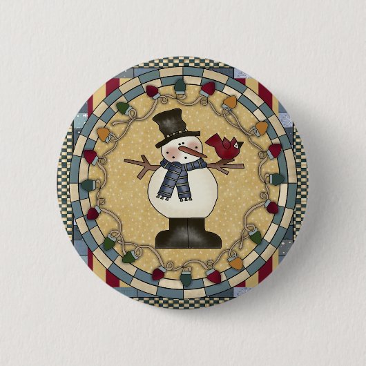 Weihnachtsknopf - Schneemann und roter Vogel Button (Vorderseite)