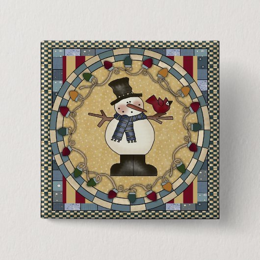Weihnachtsknopf - Schneemann und roter Vogel Button (Vorderseite)