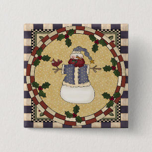 Weihnachtsknopf - Winter gekleideter Schneemann Button