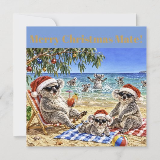 Weihnachtskoalas am Strand Feiertagskarte (Vorderseite)