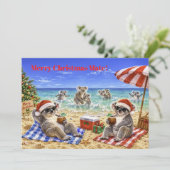Weihnachtskoalas am Strand Feiertagskarte (Stehend Vorderseite)