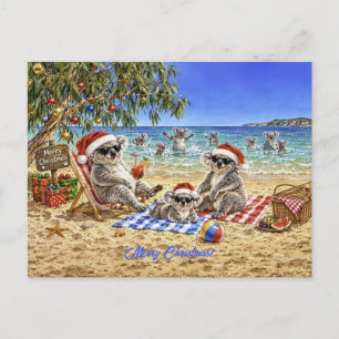 Weihnachtskoalas am Strand Postkarte