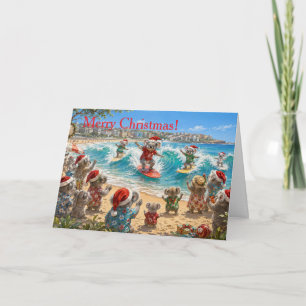 Weihnachtskoalas surfen am Bondi Beach Feiertagskarte