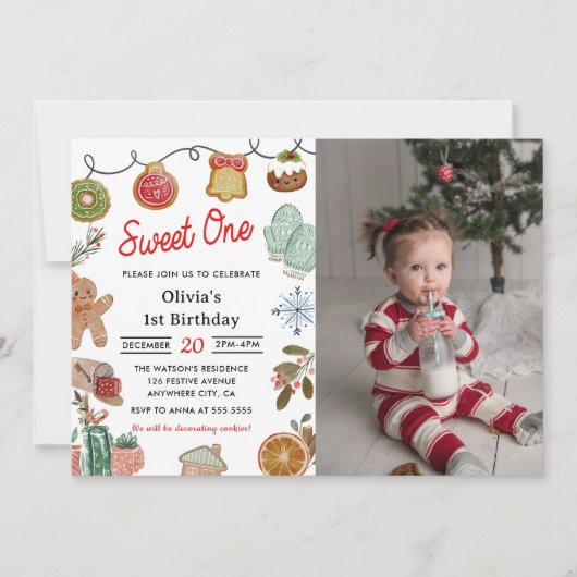 Weihnachtskochen Süß 1. Geburtstag Foto Einladung (Vorderseite)
