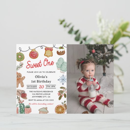 Weihnachtskochen Süß 1. Geburtstag Foto Einladung (Stehend Vorderseite)