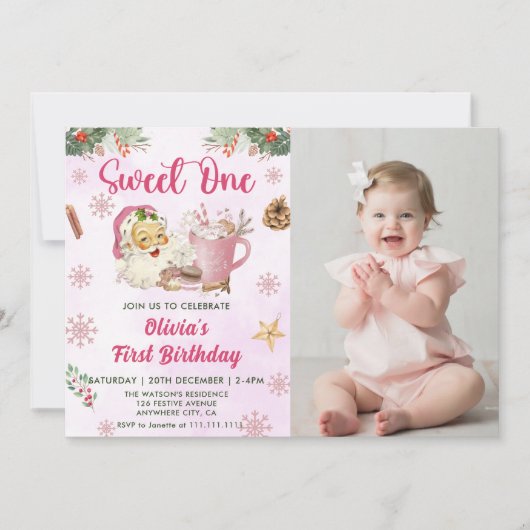 Weihnachtskochen Süß 1. Geburtstag Foto Einladung (Vorderseite)
