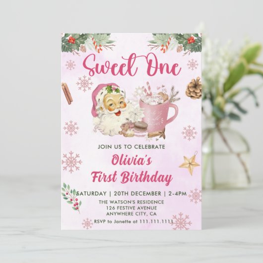 Weihnachtskochen Süß 1. Geburtstag Party Einladung (Stehend Vorderseite)
