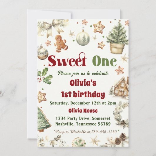 Weihnachtskochen Süß 1. Geburtstag Party Einladung (Vorderseite)